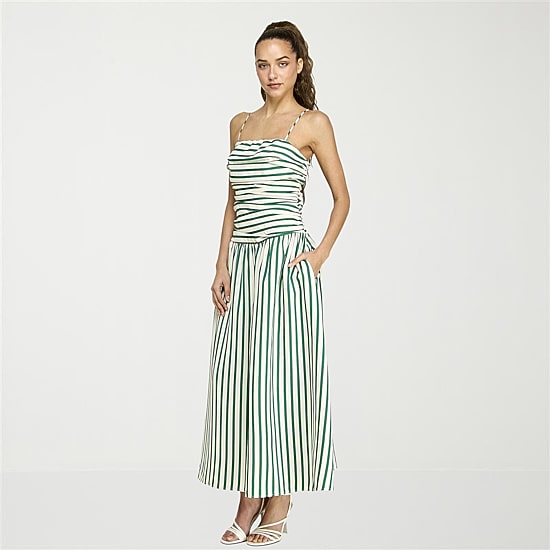 belle vie Womens Sleeveless Straight Neck Striped Midi Drop Waist Dress