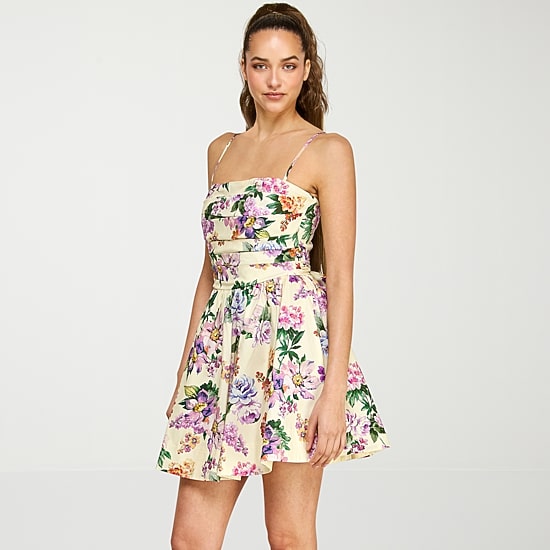 belle vie Womens Straight Neck Sleeveless Floral Fit + Flare Dress