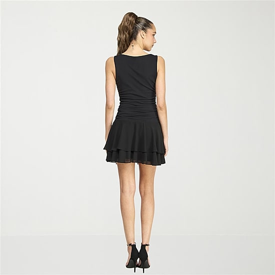 belle vie Womens Sleeveless Cowl Neck Drop Waist Dress