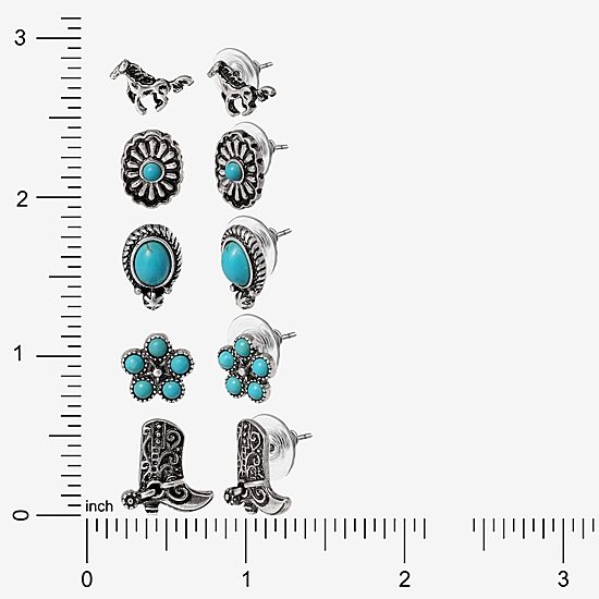 JS Jessica Simpson Silver Tone Western Stud Womens Turquoise Flower 5 Pair Earring Set