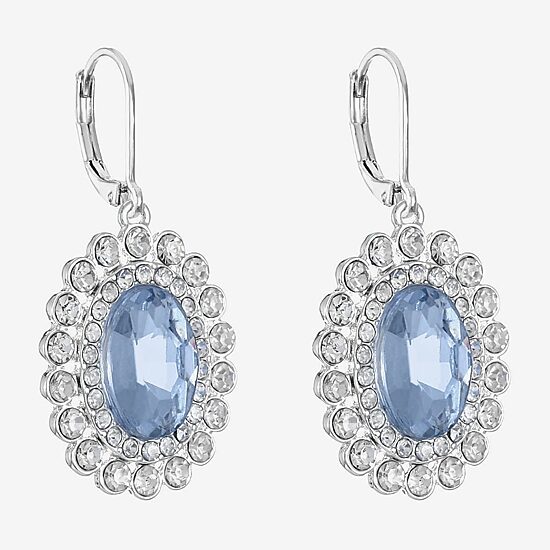Monet Jewelry Womens Blue Glass Oval Drop Earrings