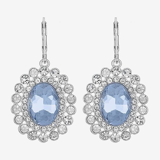 Monet Jewelry Womens Blue Glass Oval Drop Earrings
