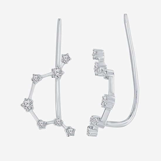 Limited Quantities! "Aquarius" Constellation Womens 1/5 CT. Natural White Diamond Sterling Silver Star Ear Climbers