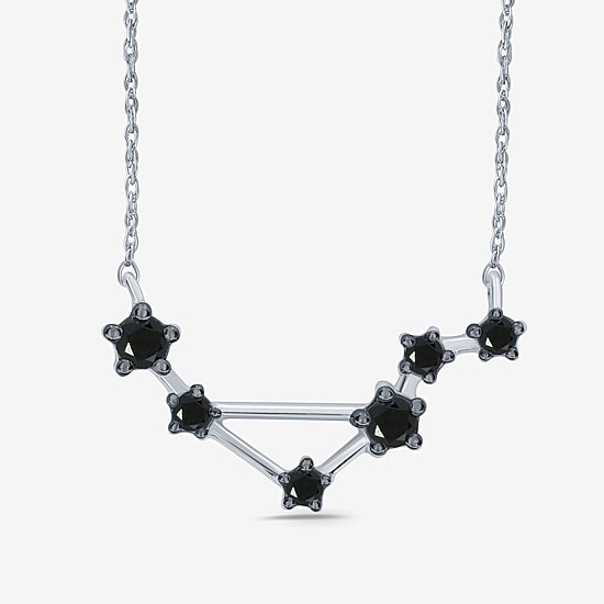 Midnight Black Limited Quantities! "Libra" Constellation Womens 1/5 CT. Natural Black Diamond Sterling Silver Star 18 Inch Pendant Necklace