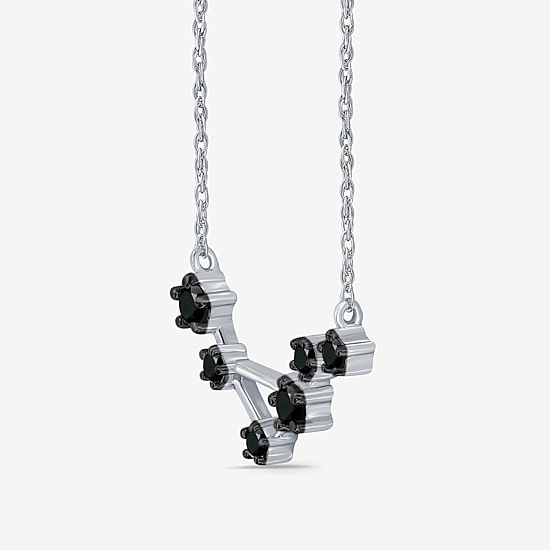 Midnight Black Limited Quantities! "Libra" Constellation Womens 1/5 CT. Natural Black Diamond Sterling Silver Star 18 Inch Pendant Necklace