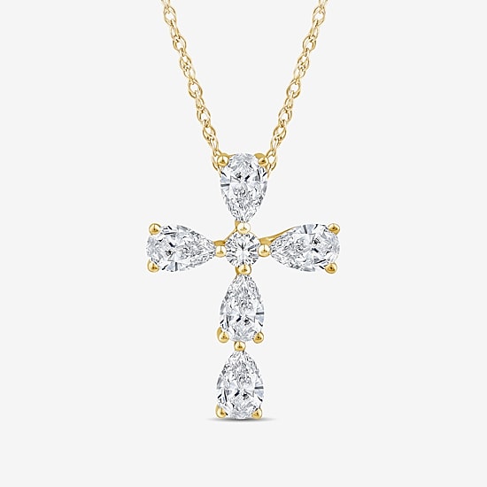Cross (F/Si1) Womens 1/2 CT. T.W. Lab Grown White Diamond 10K Gold Cross 18 Inch Pendant Necklace