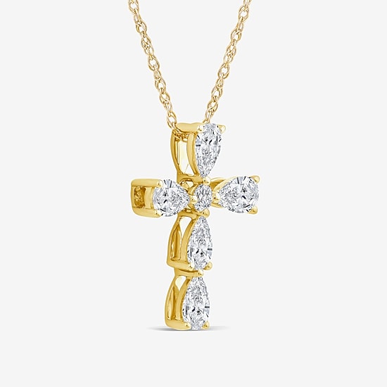Cross (F/Si1) Womens 1/2 CT. T.W. Lab Grown White Diamond 10K Gold Cross 18 Inch Pendant Necklace
