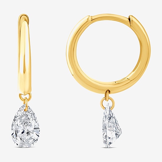 (F/Si1) Womens 1 CT. T.W. Lab Grown White Diamond 10K Gold Pear Hoop Earrings