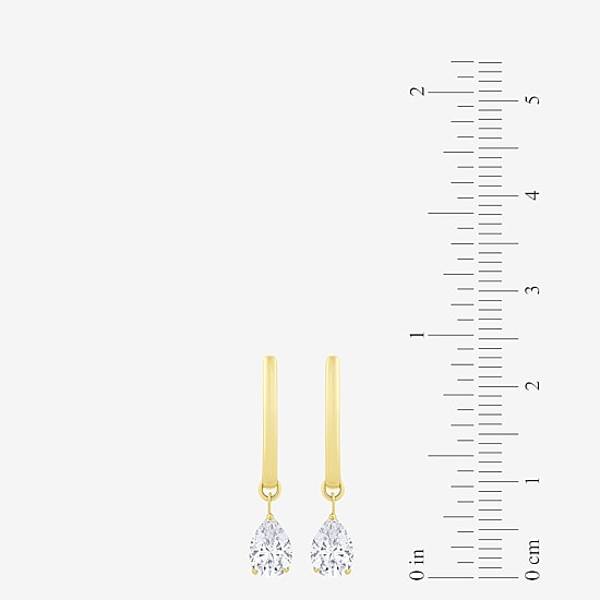 Floating Diamonds (F / Vs2) Womens 1 CT. T.W. Lab Grown White Diamond 14K Gold 23.3mm Pear Hoop Earrings