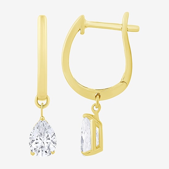 Floating Diamonds (F / Vs2) Womens 1 CT. T.W. Lab Grown White Diamond 14K Gold 23.3mm Pear Hoop Earrings
