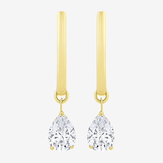 Floating Diamonds (F / Vs2) Womens 1 CT. T.W. Lab Grown White Diamond 14K Gold 23.3mm Pear Hoop Earrings