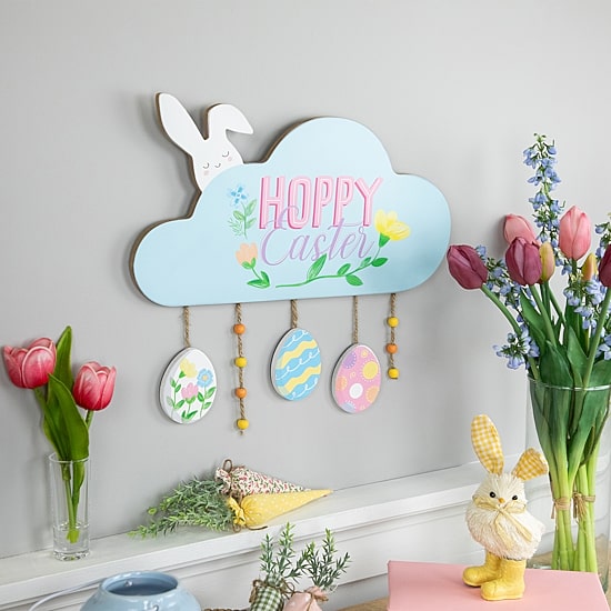 Northlight 16" Hoppy Wooden  With Bunny And Eggs Wall Sign