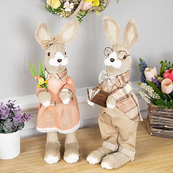 Northlight 15" Rustic Girl Rabbit With Flowers Easter Figurine