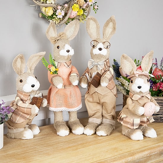 Northlight 15" Rustic Girl Rabbit With Flowers Easter Figurine