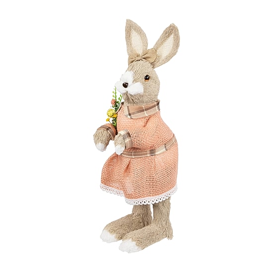Northlight 15" Rustic Girl Rabbit With Flowers Easter Figurine