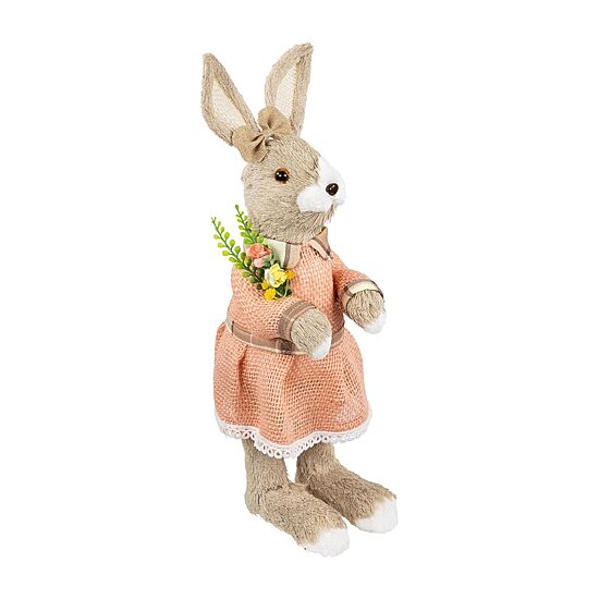 Northlight 15" Rustic Girl Rabbit With Flowers Easter Figurine