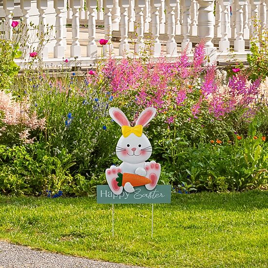 Northlight 19" Bunny With Carrot Happy Outdoor Easter Yard Art