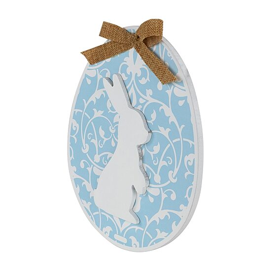 Northlight 10" Egg With Bunny And Burlap Bow Wooden Wall Sign