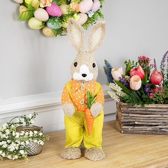 Northlight 16" Standing Boy Rabbit With Carrot Easter Figurine