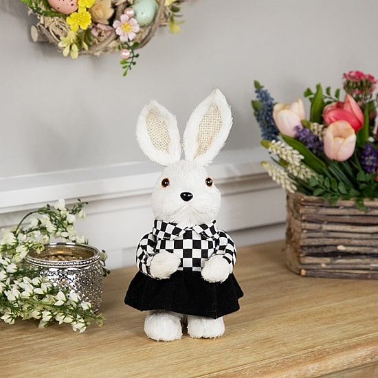 Northlight 10" Girl Rabbit In Checkered Dress Easter Figurine