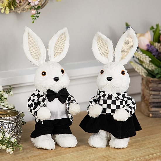Northlight 10" Girl Rabbit In Checkered Dress Easter Figurine