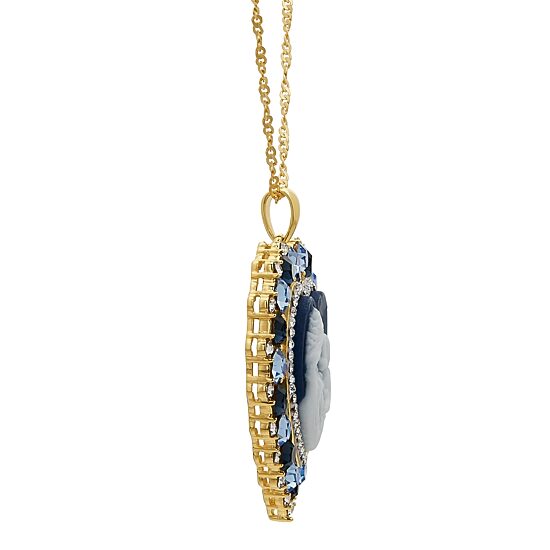Womens Simulated Blue Crystal 14K Gold Over Silver Cameo Heart 18 Inch Pendant Necklace