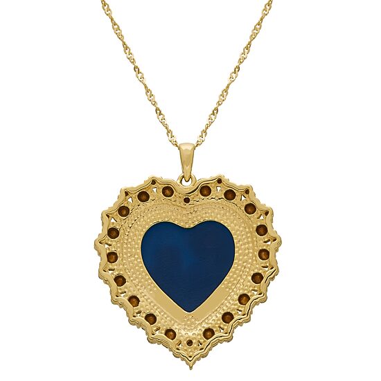 Womens Simulated Blue Crystal 14K Gold Over Silver Cameo Heart 18 Inch Pendant Necklace