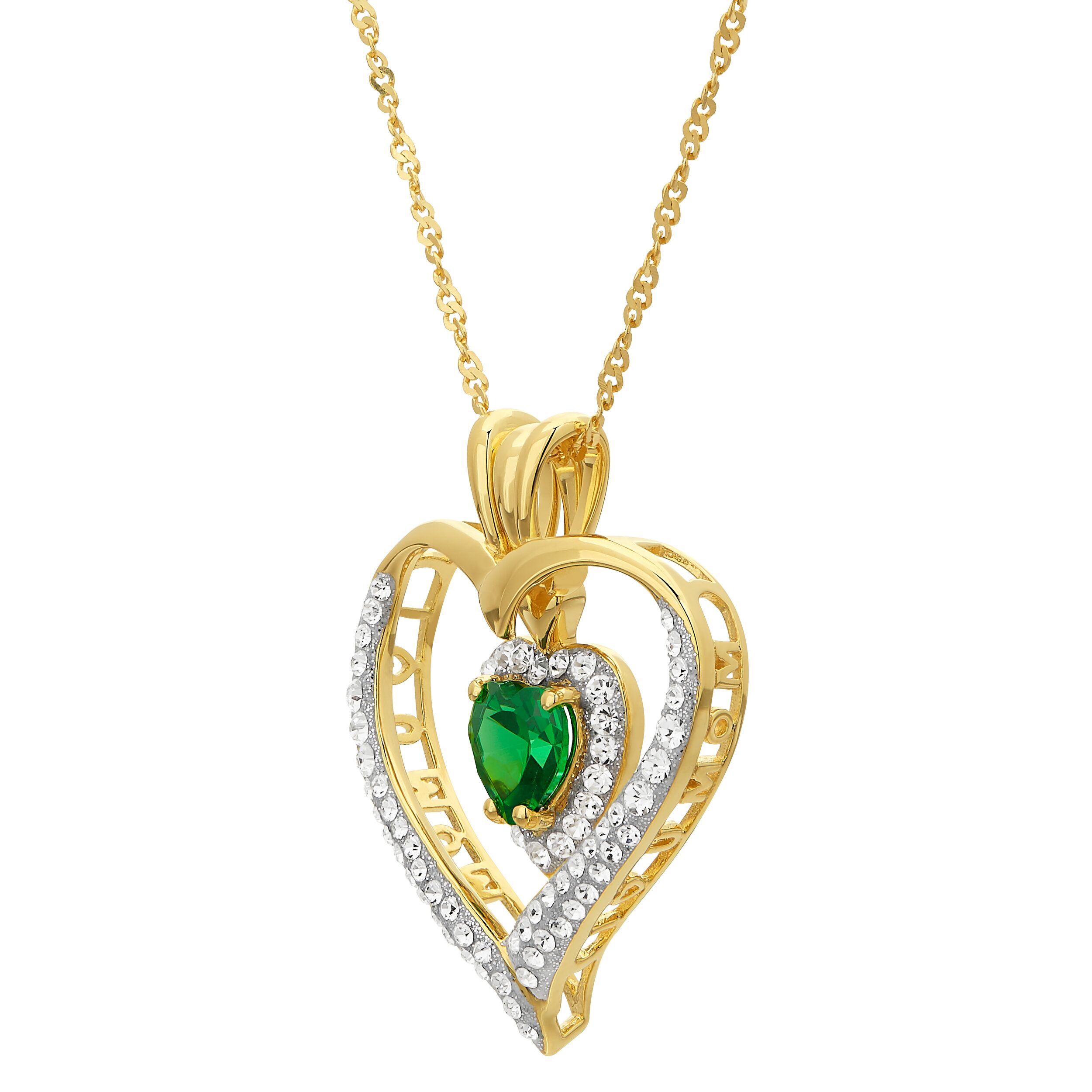 Womens Green Cubic Zirconia 14K Gold Over Silver Heart 18 Inch Pendant Necklace