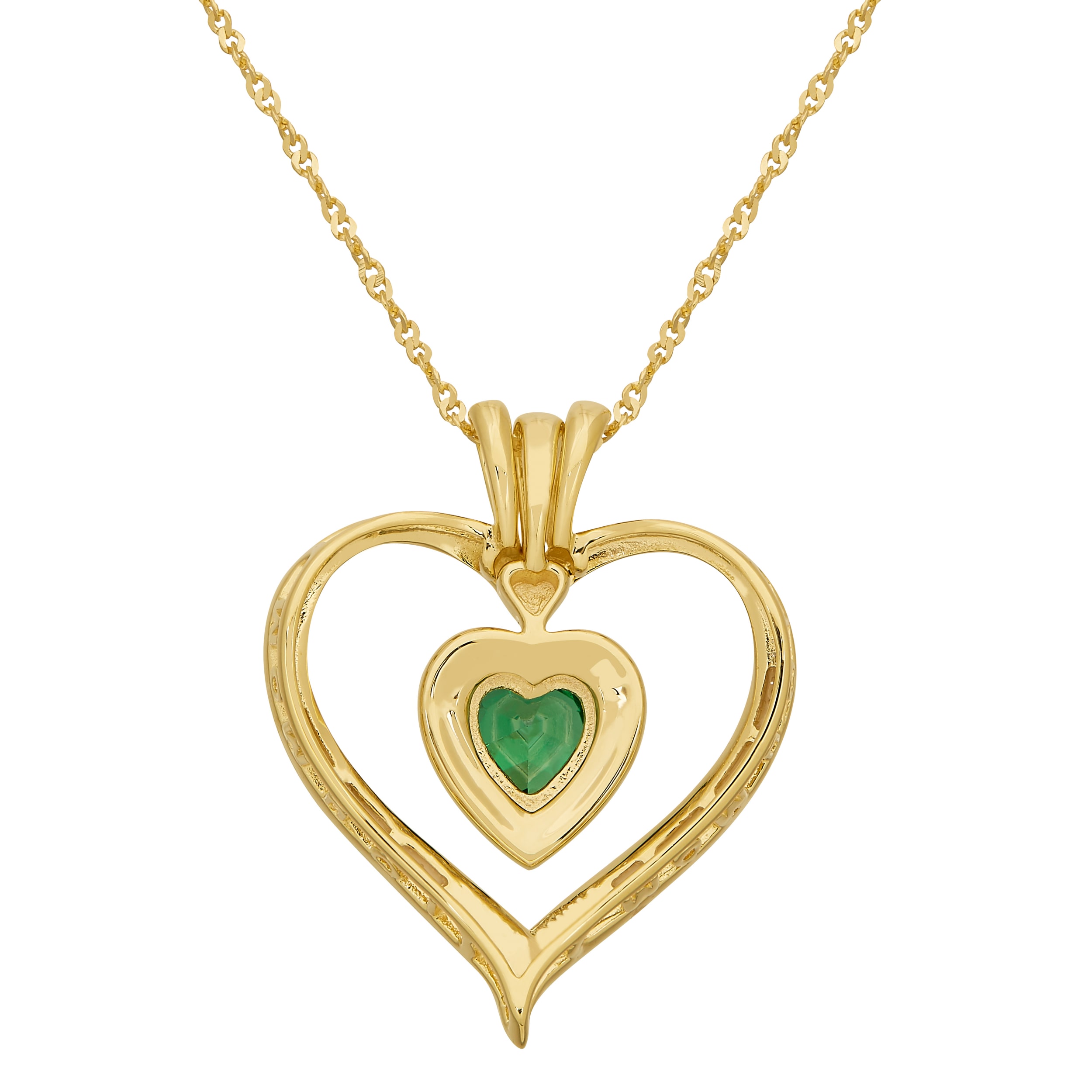 Womens Green Cubic Zirconia 14K Gold Over Silver Heart 18 Inch Pendant Necklace