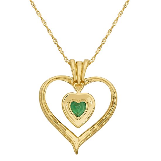 Womens Green Cubic Zirconia 14K Gold Over Silver Heart 18 Inch Pendant Necklace
