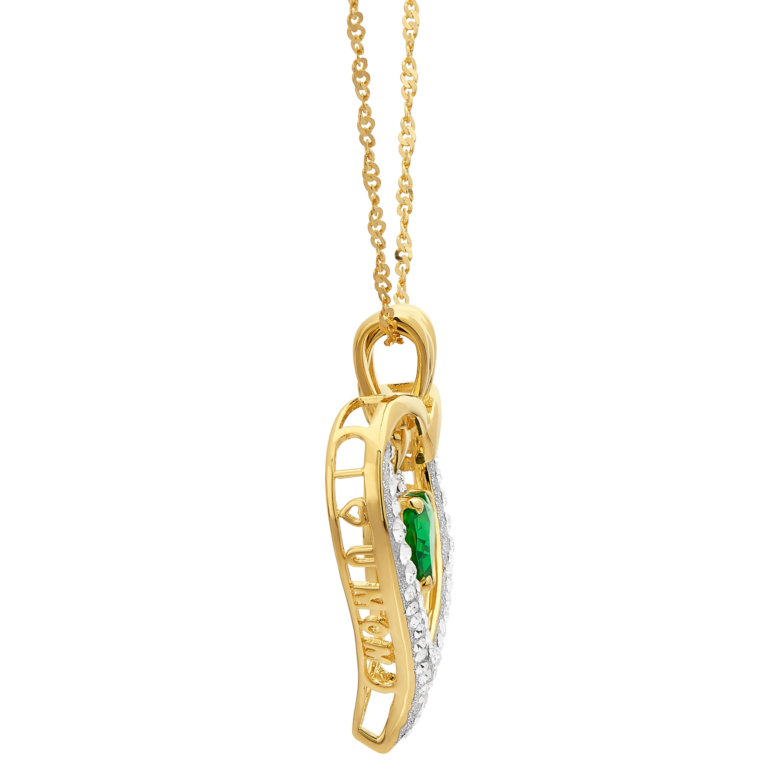 Womens Green Cubic Zirconia 14K Gold Over Silver Heart 18 Inch Pendant Necklace