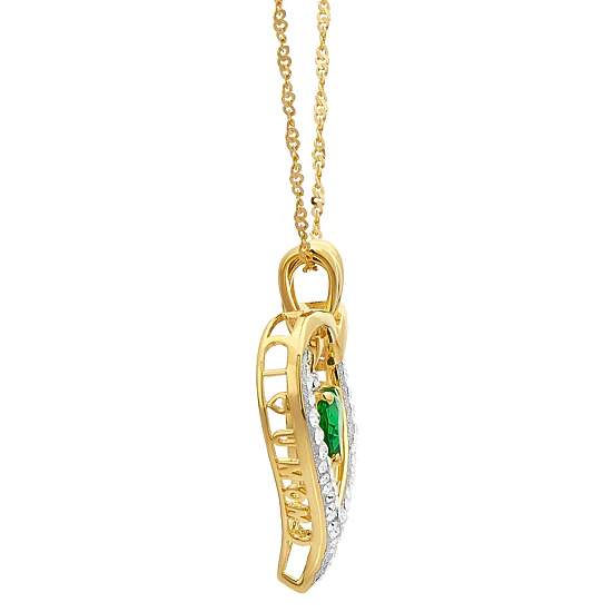 Womens Green Cubic Zirconia 14K Gold Over Silver Heart 18 Inch Pendant Necklace