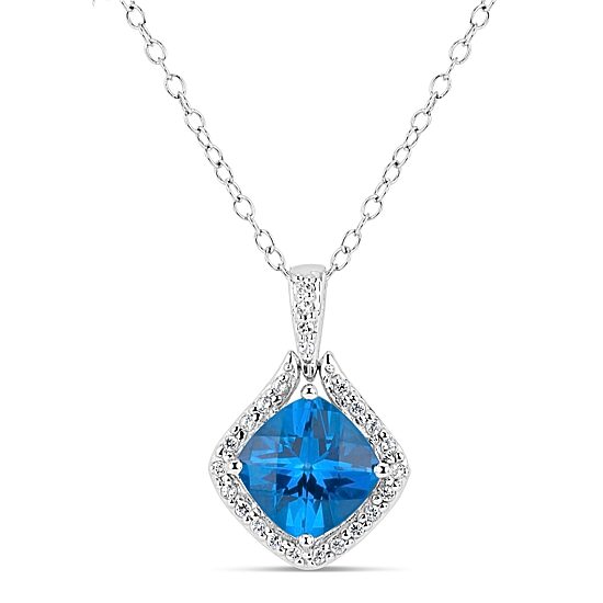 Womens Genuine Blue Topaz Sterling Silver 18 Inch Pendant Necklace