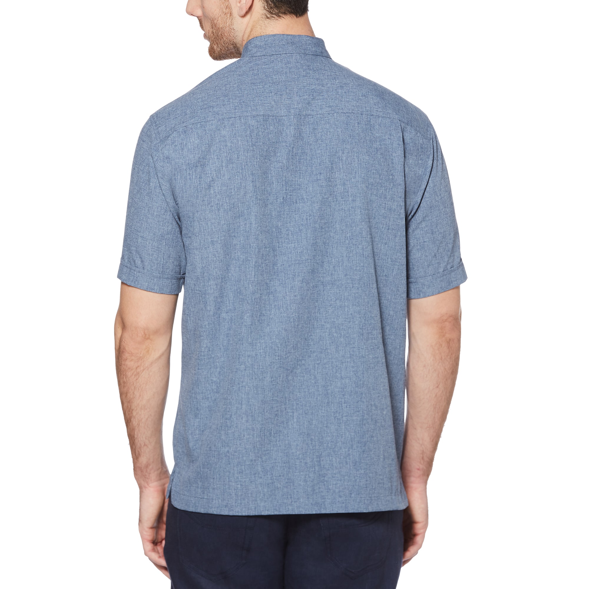 Cubavera Chambray Pintuck Mens Short Sleeve Regular Fit Button-Down Shirt