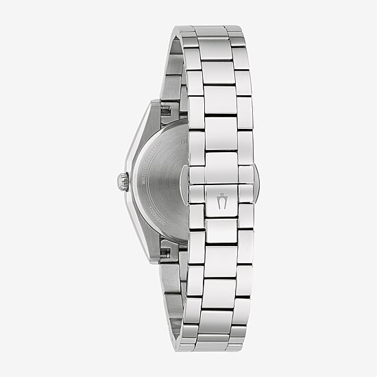 Bulova Surveyor Womens Diamond Accent Silver Tone Stainless Steel Bracelet Watch 96p229