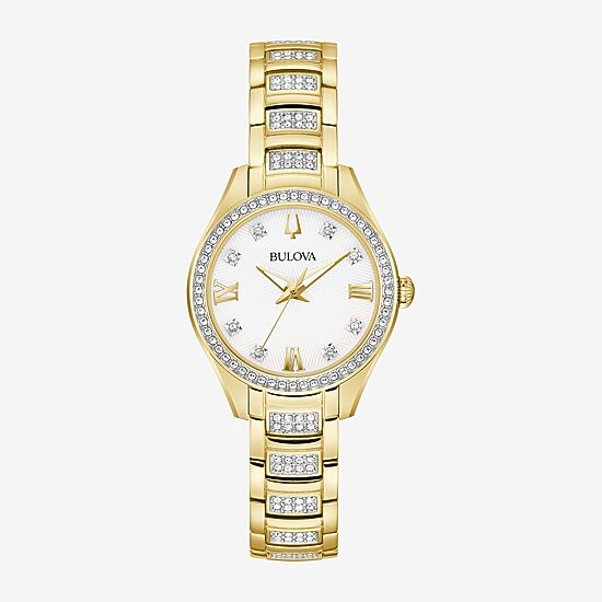 Bulova Crystal Womens Crystal Accent Gold Tone Stainless Steel Bracelet Watch 98l306