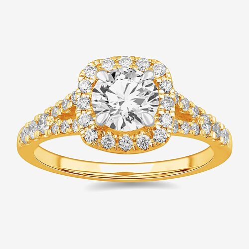 Signature By Modern Bride (G-H / Si1-Si2) Womens 1 3/8 CT. T.W. Lab Grown White Diamond 14K Gold Cushion Side Stone Engagement Ring, 9, Yellow