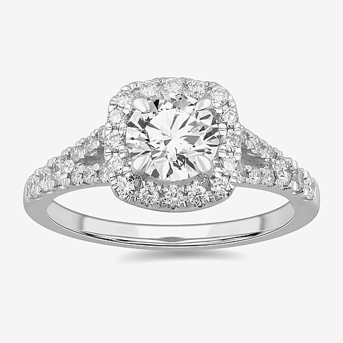 Signature By Modern Bride (G-H / Si1-Si2) Womens 1 3/8 CT. T.W. Lab Grown White Diamond 14K Gold Cushion Side Stone Engagement Ring, 9, White