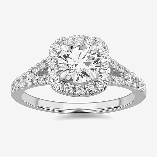 Signature By Modern Bride (G-H / Si1-Si2) Womens 1 3/8 CT. T.W. Lab Grown White Diamond 14K Gold Cushion Side Stone Engagement Ring