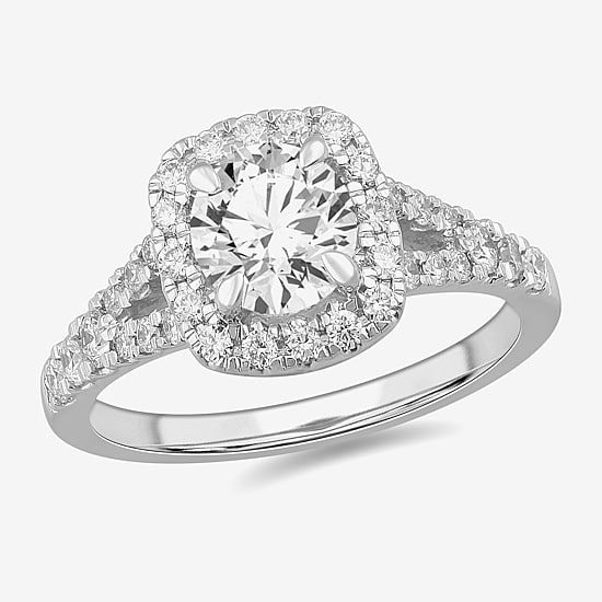 Signature By Modern Bride (G-H / Si1-Si2) Womens 1 3/8 CT. T.W. Lab Grown White Diamond 14K Gold Cushion Side Stone Engagement Ring