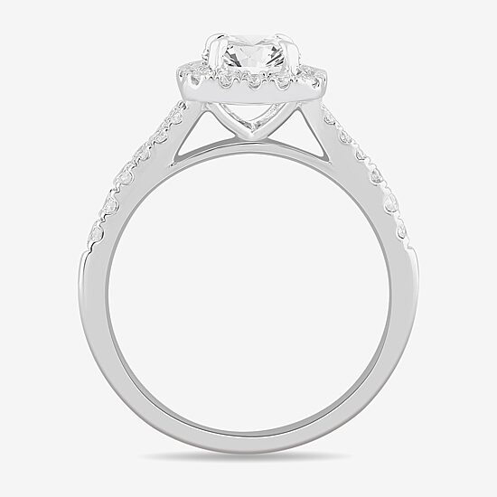 Signature By Modern Bride (G-H / Si1-Si2) Womens 1 3/8 CT. T.W. Lab Grown White Diamond 14K Gold Cushion Side Stone Engagement Ring