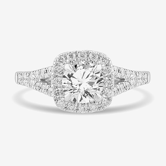 Signature By Modern Bride (G-H / Si1-Si2) Womens 1 3/8 CT. T.W. Lab Grown White Diamond 14K Gold Cushion Side Stone Engagement Ring