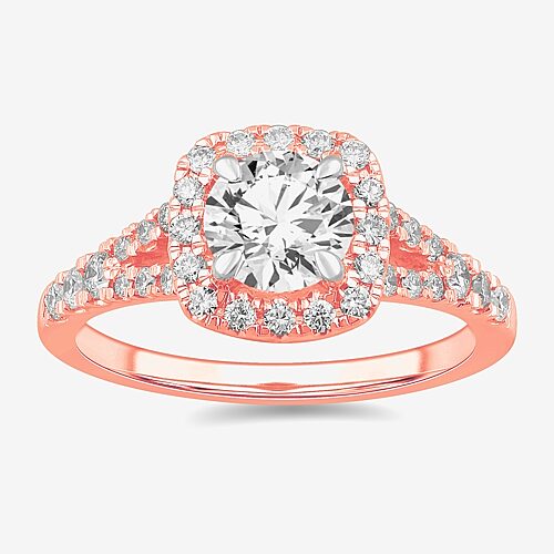 Signature By Modern Bride (G-H / Si1-Si2) Womens 1 3/8 CT. T.W. Lab Grown White Diamond 14K Gold Cushion Side Stone Engagement Ring, 9, Rose