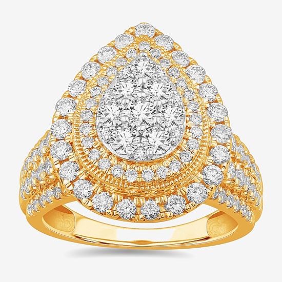 (G-H / Si1-Si2) Womens 2 CT. T.W. Lab Grown White Diamond 10K Gold Pear Side Stone Engagement Ring