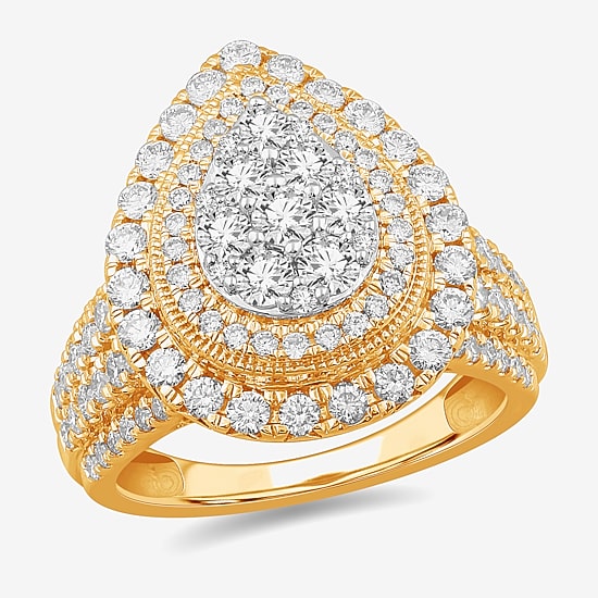 (G-H / Si1-Si2) Womens 2 CT. T.W. Lab Grown White Diamond 10K Gold Pear Side Stone Engagement Ring