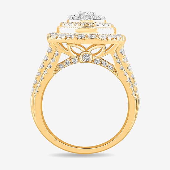 (G-H / Si1-Si2) Womens 2 CT. T.W. Lab Grown White Diamond 10K Gold Pear Side Stone Engagement Ring