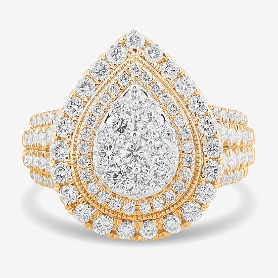 (G-H / Si1-Si2) Womens 2 CT. T.W. Lab Grown White Diamond 10K Gold Pear Side Stone Engagement Ring