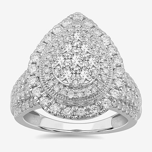 (G-H / Si1-Si2) Womens 2 CT. T.W. Lab Grown White Diamond 10K Gold Pear Side Stone Engagement Ring, 9, White