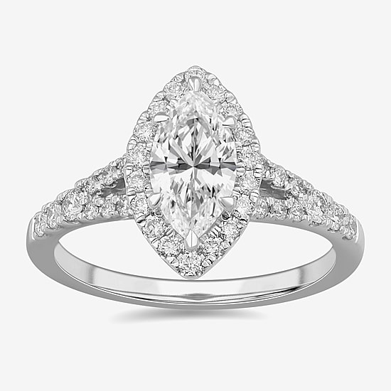 Signature By Modern Bride (G-H / Si1-Si2) Womens 1 3/8 CT. T.W. Lab Grown White Diamond 14K Gold Marquise Side Stone Engagement Ring