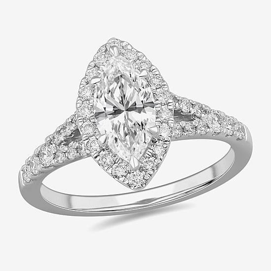 Signature By Modern Bride (G-H / Si1-Si2) Womens 1 3/8 CT. T.W. Lab Grown White Diamond 14K Gold Marquise Side Stone Engagement Ring